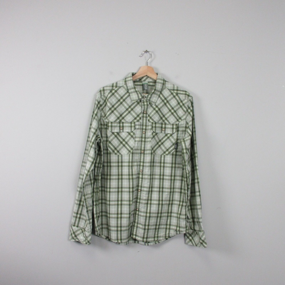 Stio Flannel Pearl Snap Button Down Shirt Men M Green Plaid Western 330